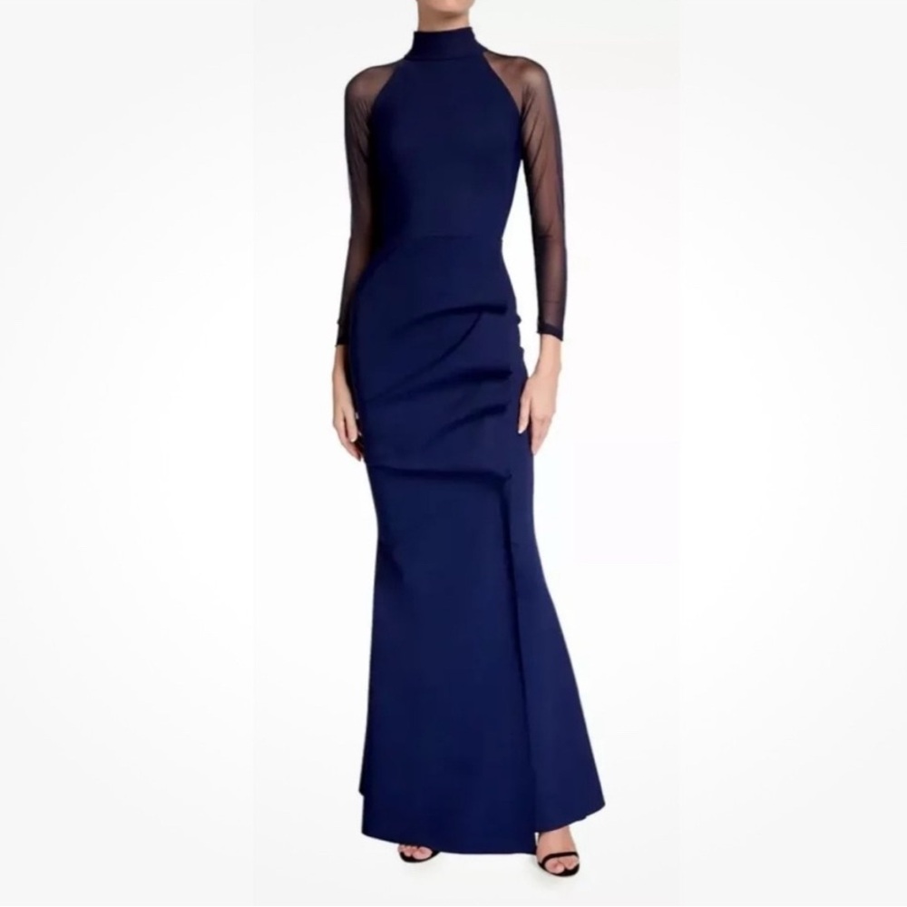 NEW Chiara Boni La Petite Robe Maylys Mock-Neck Long-Sleeve Illusion Gown